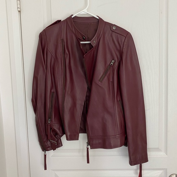 Burgundy Genuine Leather Jacket - Picture 1 of 4